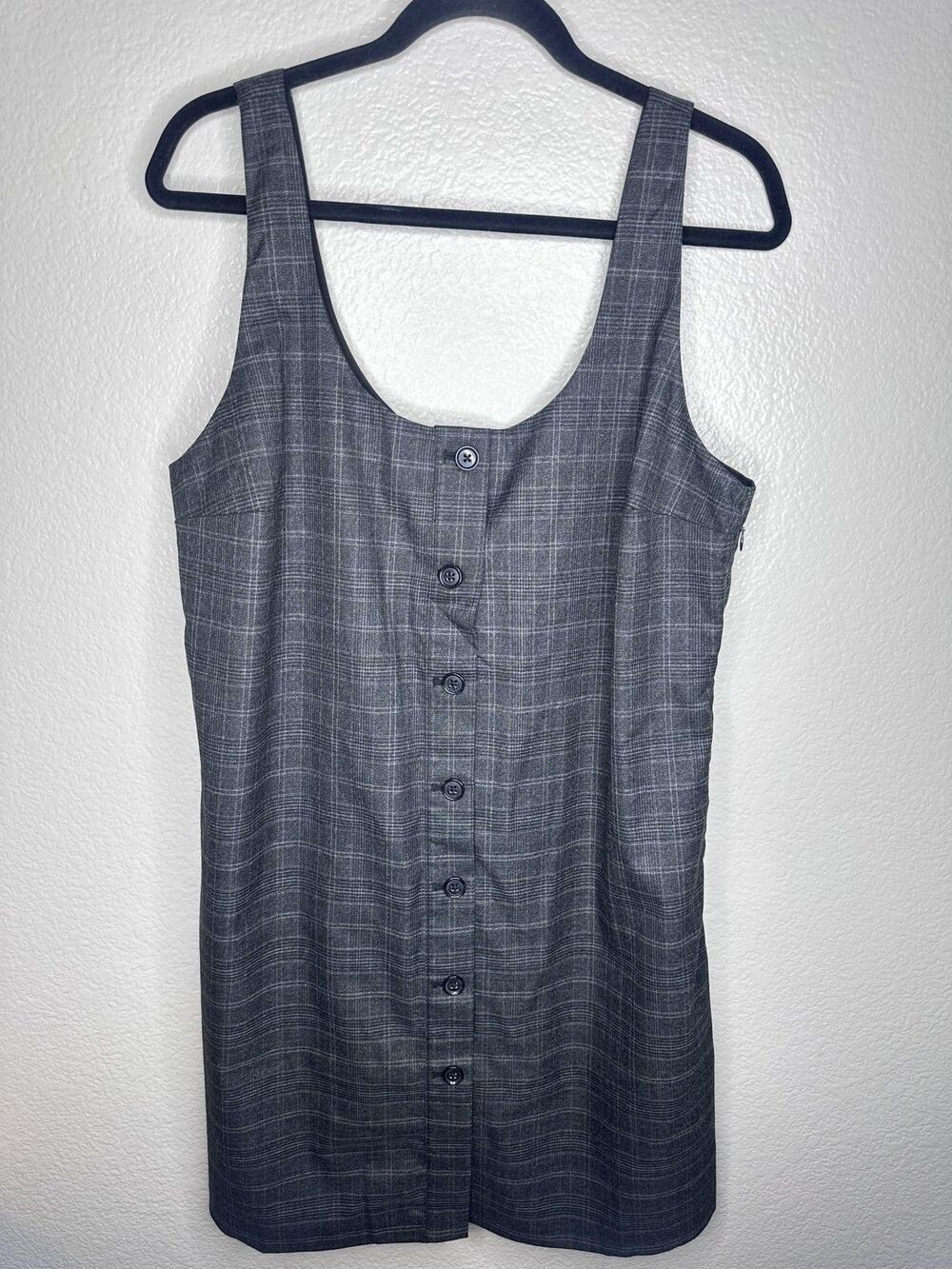 Banana Republic Dress Womens 14 Gray Plaid Button Front Sleeveless Lined Shift